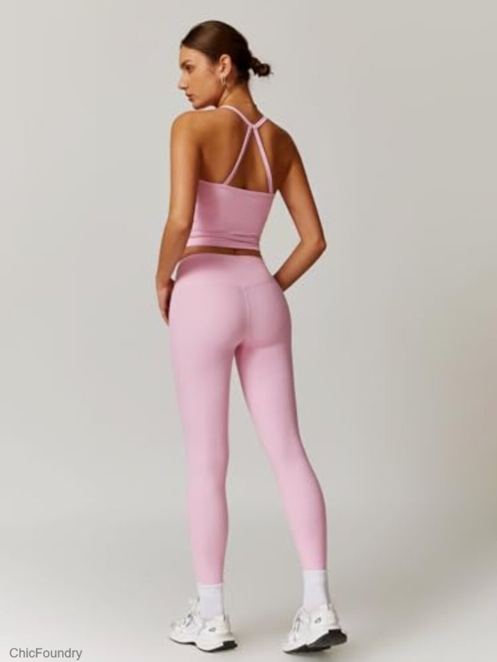 2 Piece High Waist Leggings & Sports Bra Tank Top Workout Set - Picture 2 of 7